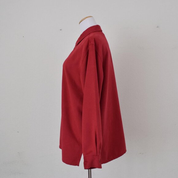 Vintage 90s Red Velvety Soft Polyester Shacket | size 12 - Picture 2 of 9